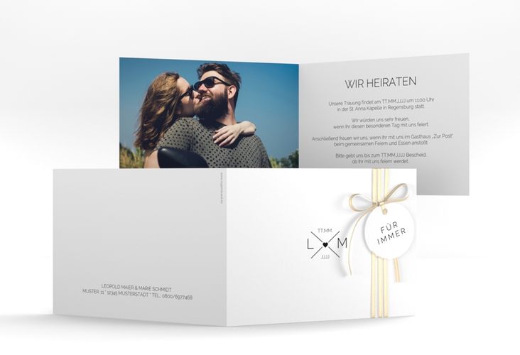 Hochzeitseinladung Initials A6 Klappkarte quer hochglanz mit Initialen im minimalistischen Design