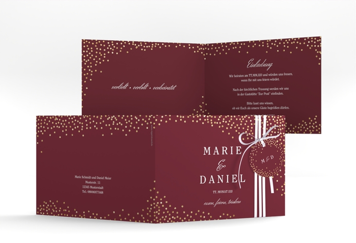 Hochzeitseinladung Glitter A6 Klappkarte quer rot hochglanz