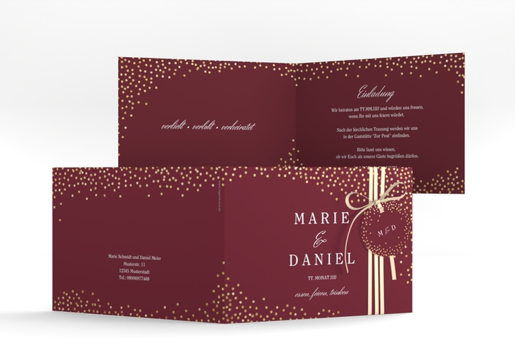 Hochzeitseinladung Glitter A6 Klappkarte quer rot hochglanz