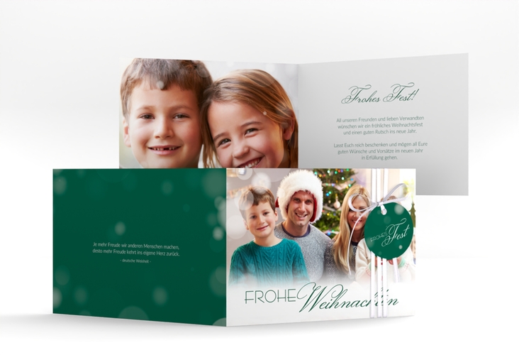 Weihnachtskarte Familienzeit A6 Klappkarte quer gruen zum Personalisieren mit Familienfoto