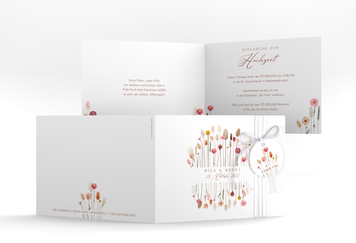 Hochzeitseinladung Driedflower A6 Klappkarte quer weiss hochglanz