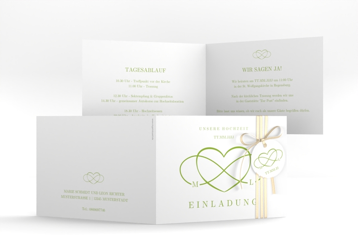 Hochzeitseinladung Infinity A6 Klappkarte quer gruen