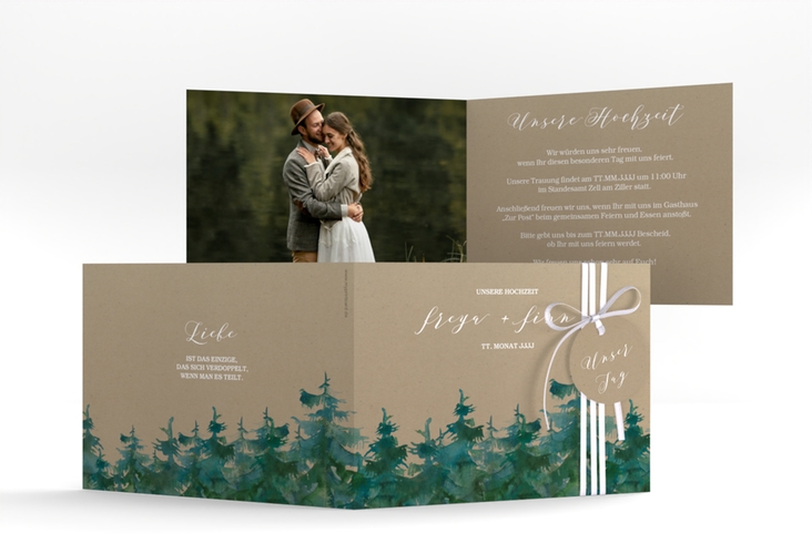 Hochzeitseinladung Evergreen A6 Klappkarte quer