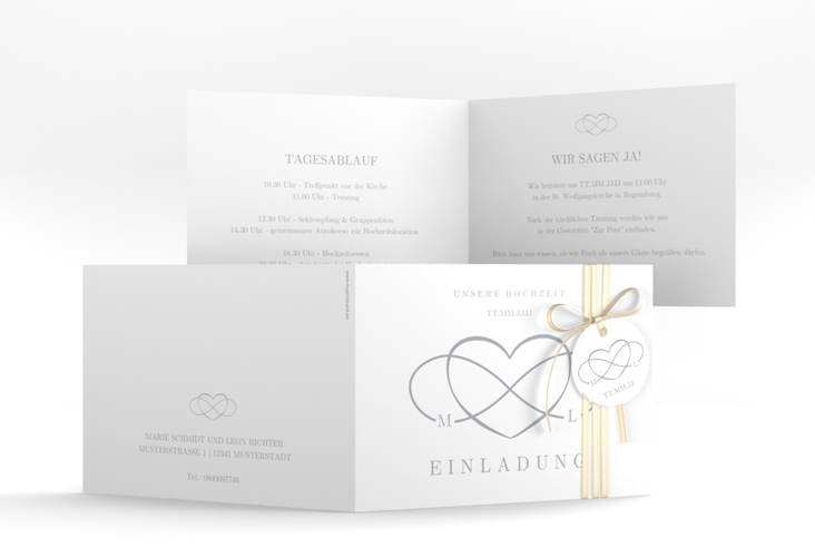 Hochzeitseinladung Infinity A6 Klappkarte quer grau