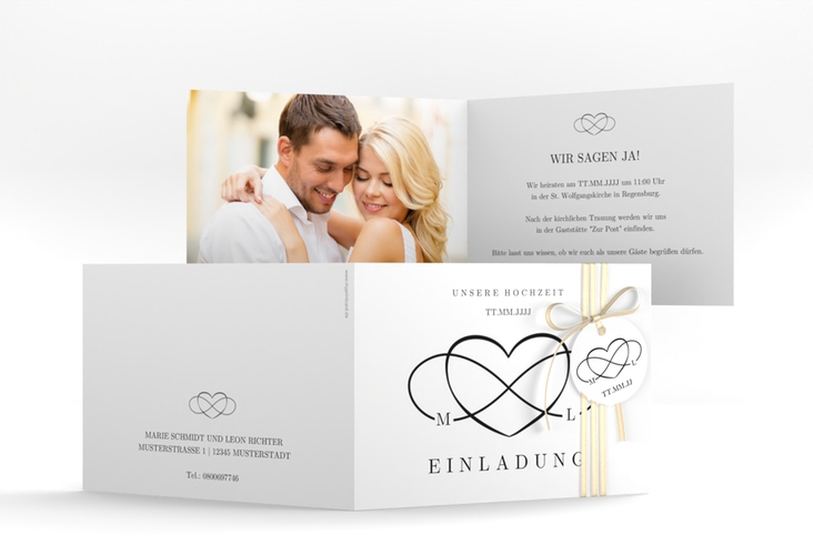 Hochzeitseinladung Infinity A6 Klappkarte quer schwarz