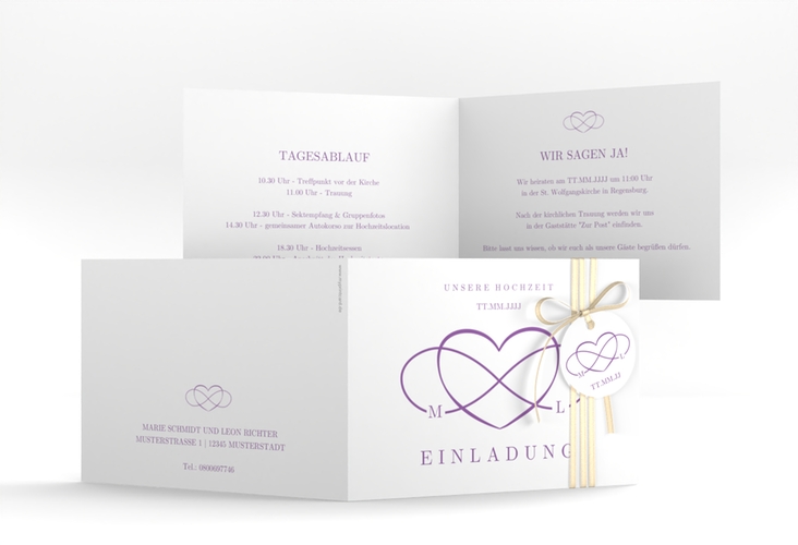 Hochzeitseinladung Infinity A6 Klappkarte quer lila
