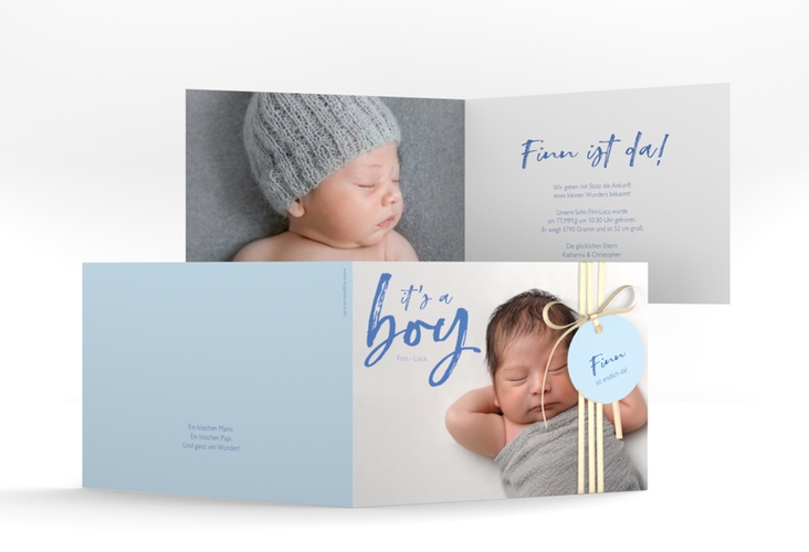 Geburtskarte "Boy" A6 Klappkarte Quer blau