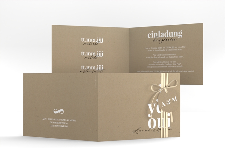 Hochzeitseinladung Oui A6 Klappkarte quer mit Ja-Wort in verschiedenen Sprachen