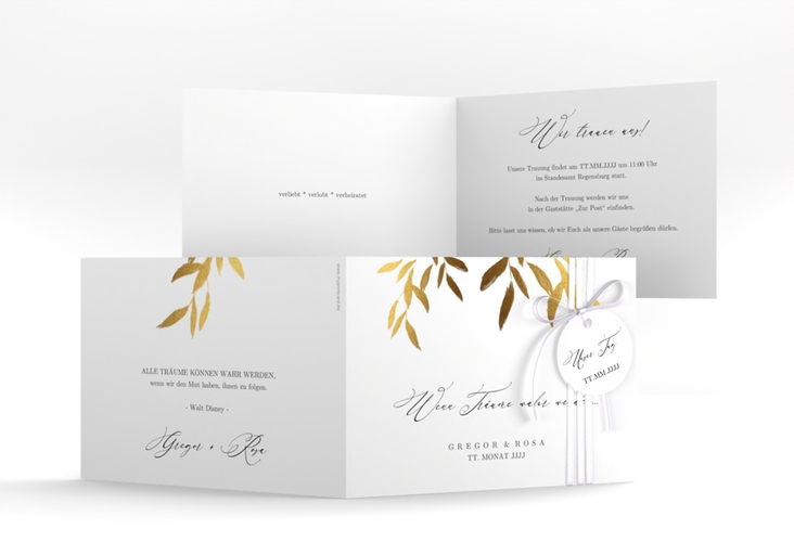 Hochzeitseinladung Demure A6 Klappkarte quer weiss hochglanz