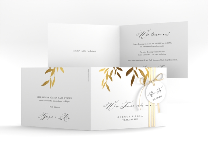 Hochzeitseinladung Demure A6 Klappkarte quer weiss hochglanz