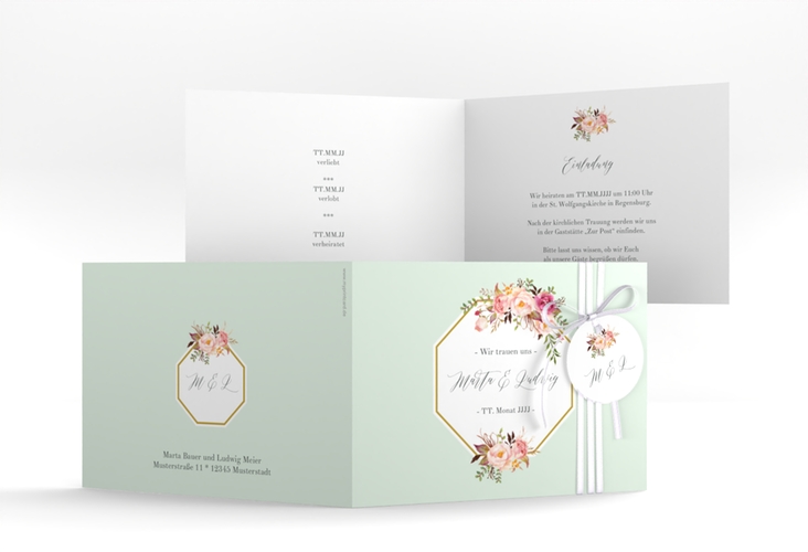 Hochzeitseinladung Prachtvoll A6 Klappkarte quer mint