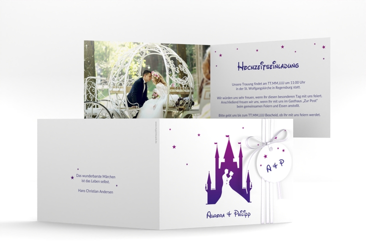 Hochzeitseinladung Castle A6 Klappkarte quer