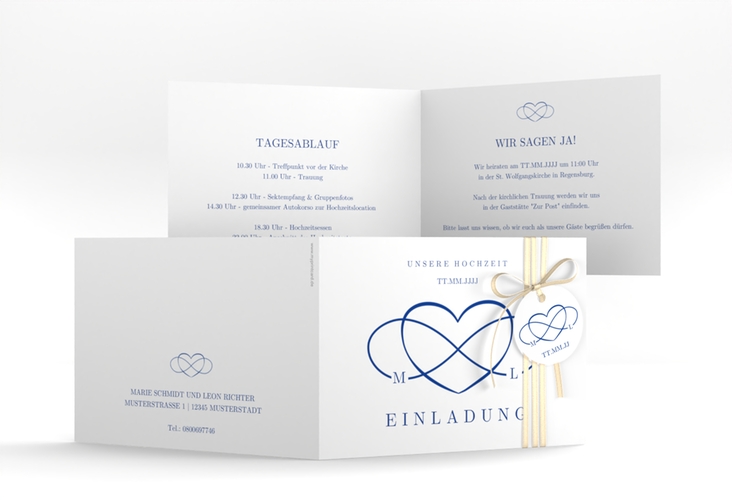 Hochzeitseinladung Infinity A6 Klappkarte quer blau