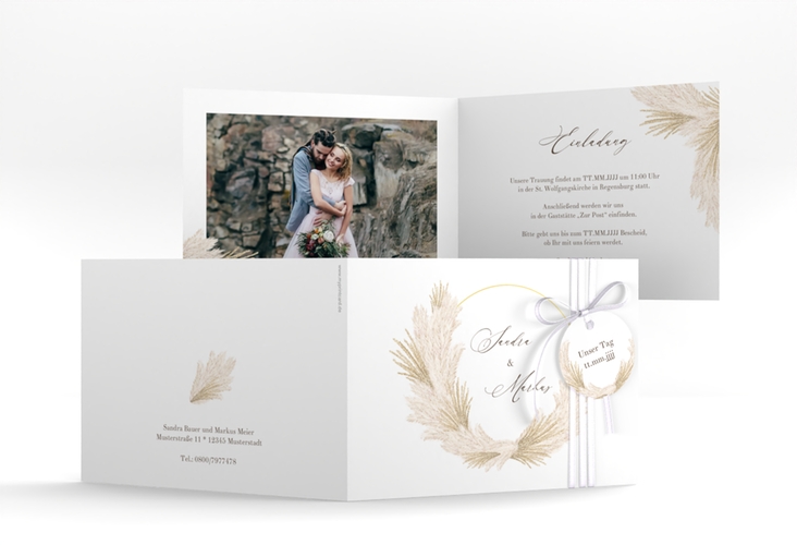 Hochzeitseinladung Pumila A6 Klappkarte quer weiss hochglanz