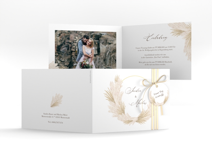 Hochzeitseinladung Pumila A6 Klappkarte quer weiss hochglanz