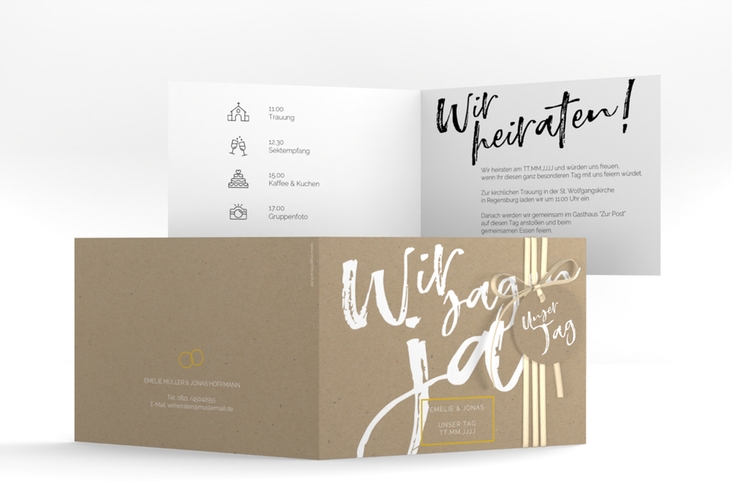 Hochzeitseinladung Words A6 Klappkarte quer Kraftpapier hochglanz