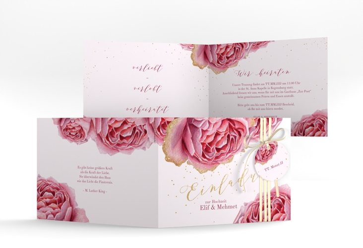 Hochzeitseinladung Cherie A6 Klappkarte quer rosa hochglanz