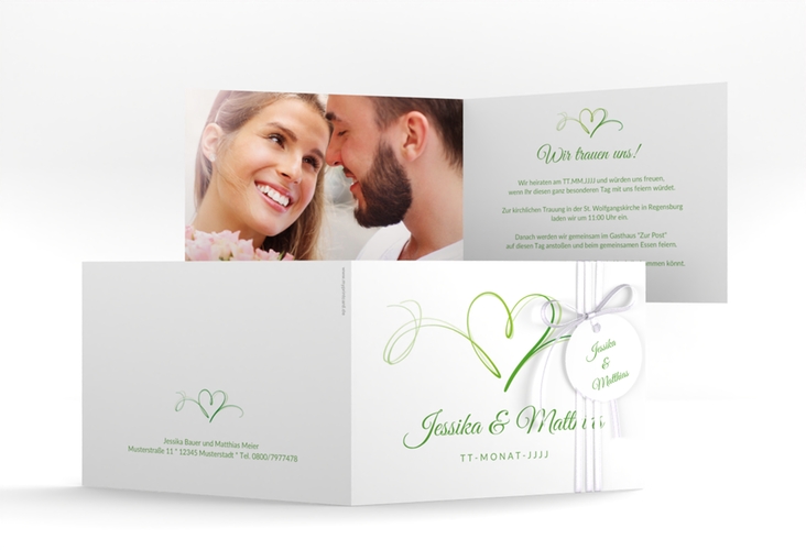 Hochzeitseinladung Envie A6 Klappkarte quer gruen hochglanz