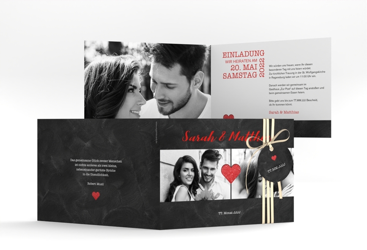 Hochzeitseinladung Sparkly A6 Klappkarte quer rot hochglanz