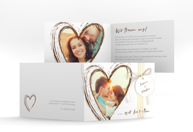 Hochzeitseinladung Liebe A6 Klappkarte quer braun