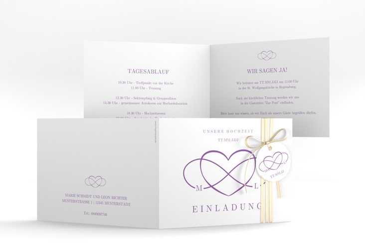 Hochzeitseinladung Infinity A6 Klappkarte quer lila