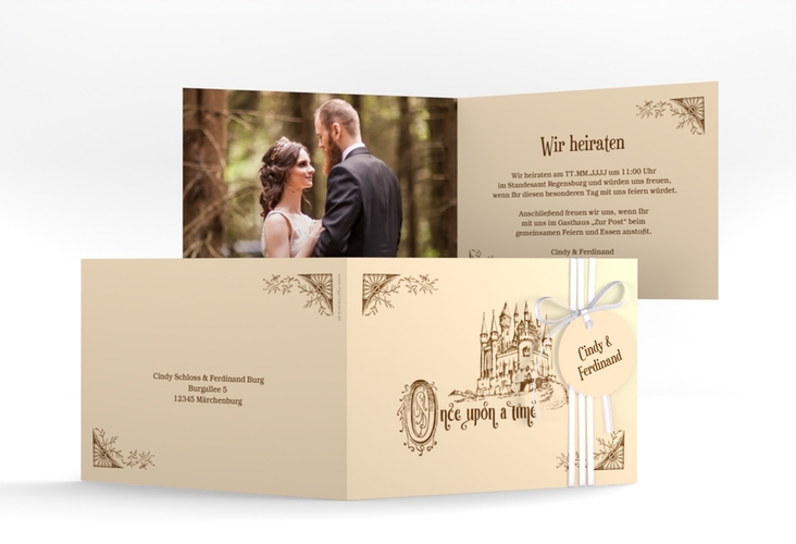 Hochzeitseinladung Storybook A6 Klappkarte quer