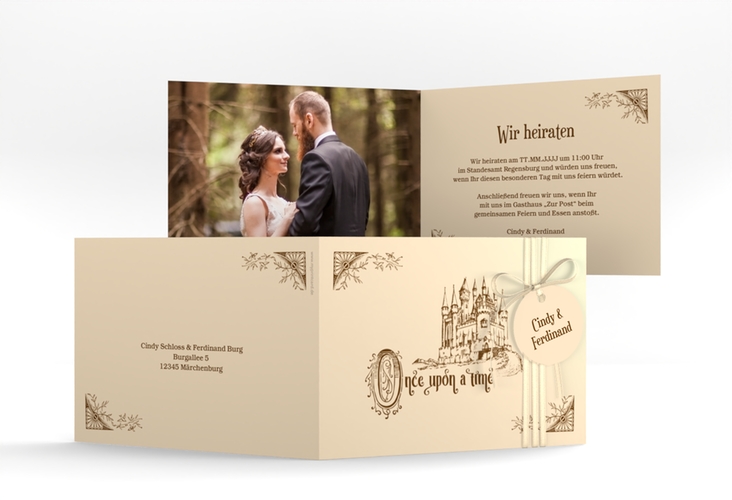 Hochzeitseinladung Storybook A6 Klappkarte quer