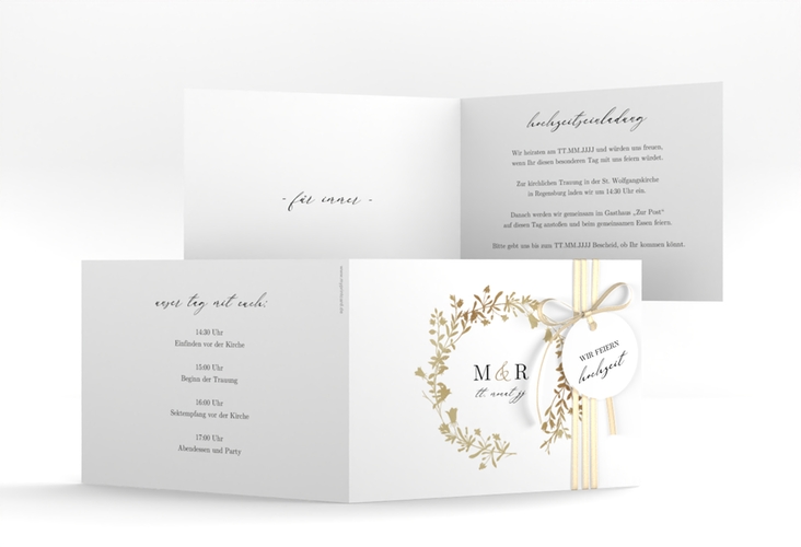 Hochzeitseinladung Filigree A6 Klappkarte quer weiss hochglanz