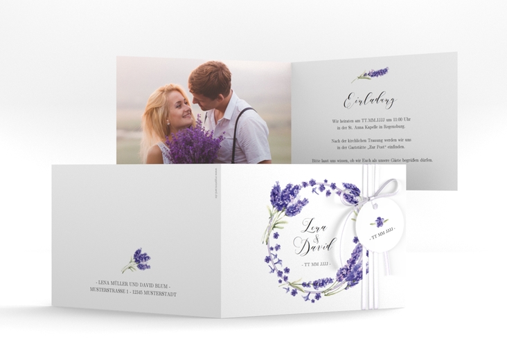 Hochzeitseinladung "Lavendel" A6 Klappkarte Quer