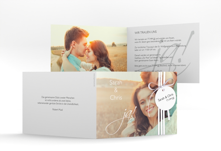 Hochzeitseinladung Clarity A6 Klappkarte quer weiss