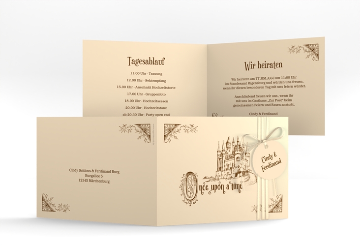Hochzeitseinladung Storybook A6 Klappkarte quer hochglanz