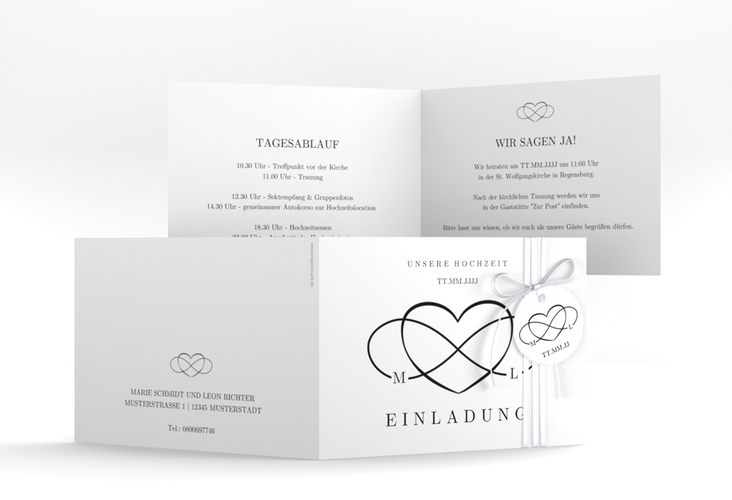 Hochzeitseinladung Infinity A6 Klappkarte quer schwarz