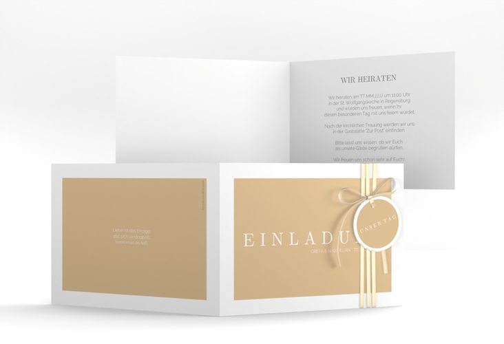 Hochzeitseinladung Simply A6 Klappkarte quer beige hochglanz