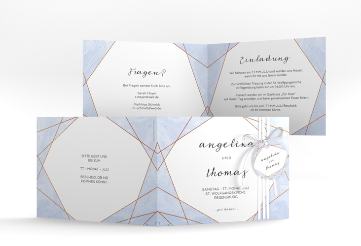 Hochzeitseinladung Asymmetry A6 Klappkarte quer blau