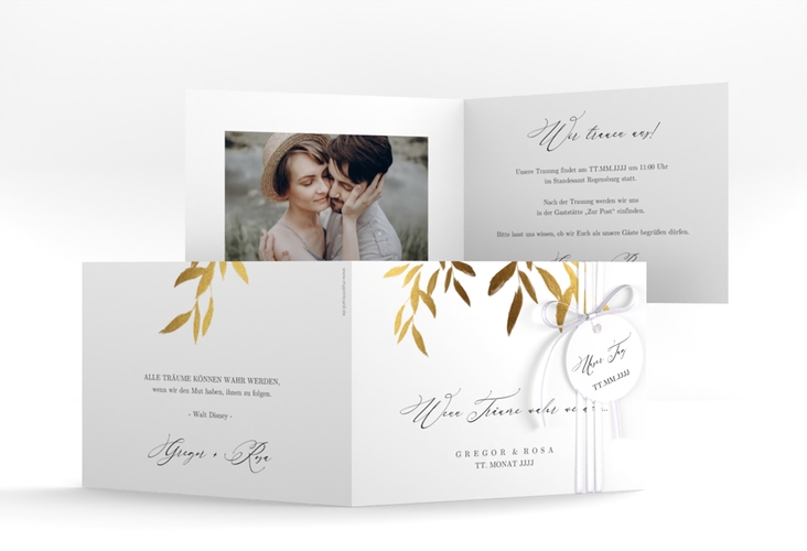 Hochzeitseinladung Demure A6 Klappkarte quer weiss hochglanz