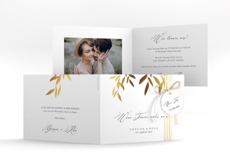 Hochzeitseinladung Demure A6 Klappkarte quer weiss hochglanz