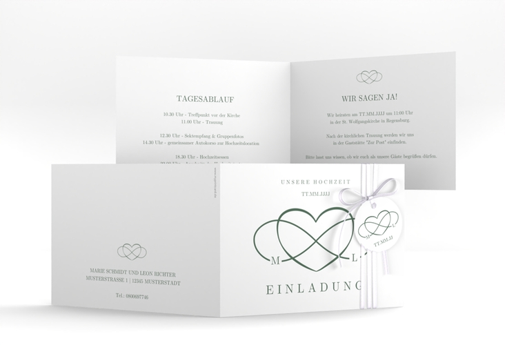Hochzeitseinladung Infinity A6 Klappkarte quer gruen