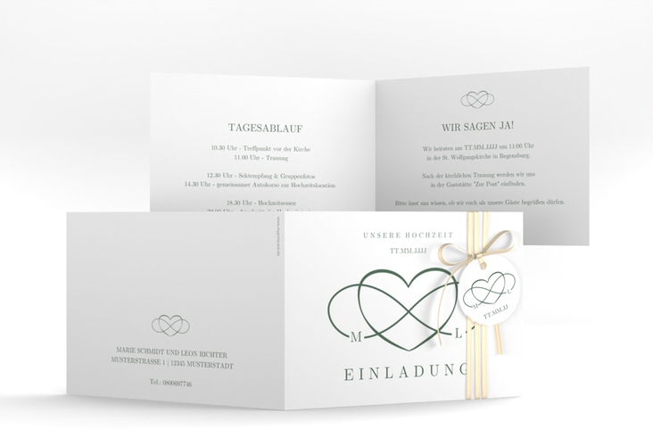 Hochzeitseinladung Infinity A6 Klappkarte quer gruen