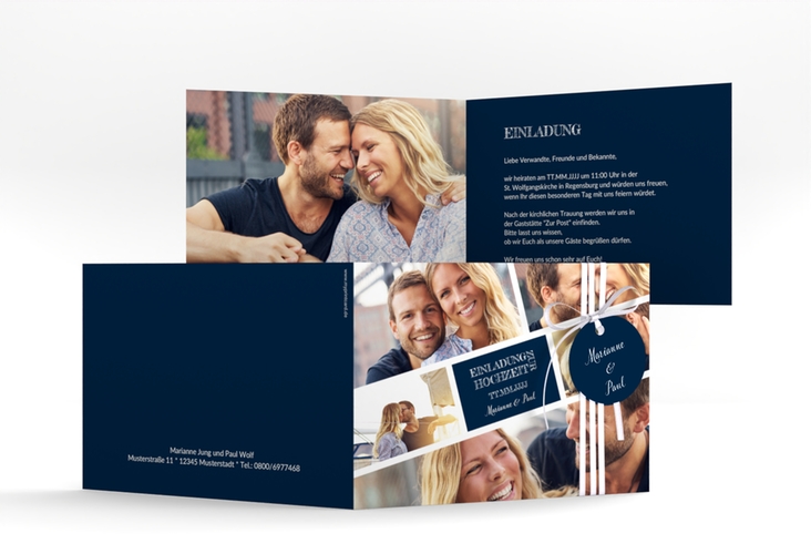 Hochzeitseinladung Rise A6 Klappkarte quer blau