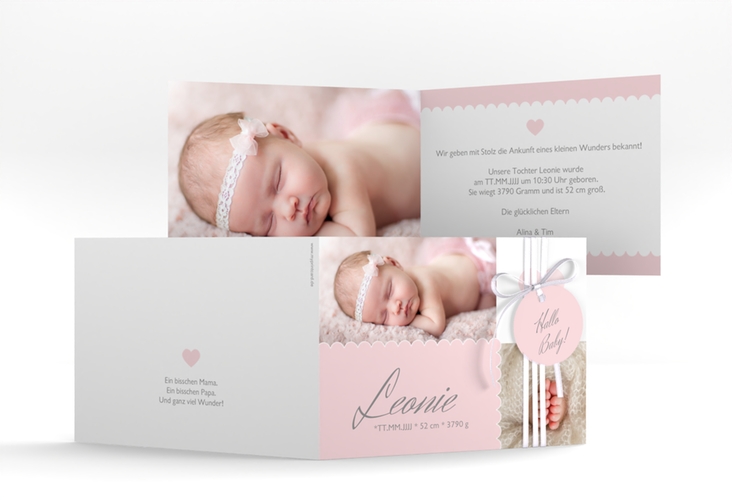 Geburtskarte Serenity A6 Klappkarte quer rosa hochglanz