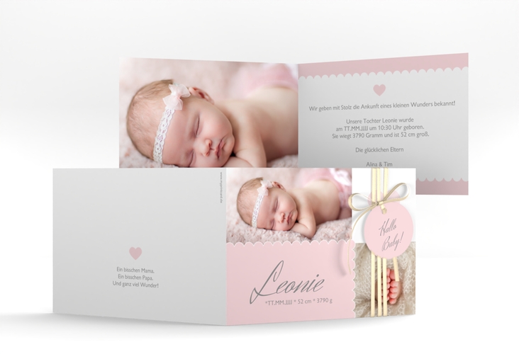 Geburtskarte Serenity A6 Klappkarte quer rosa hochglanz