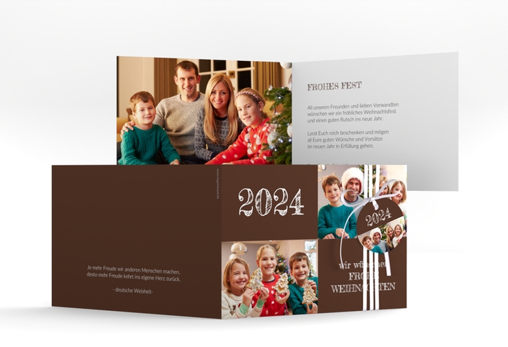 Weihnachtskarte Besinnlichkeit A6 Klappkarte quer braun hochglanz zum Personalisieren mit Jahreszahl