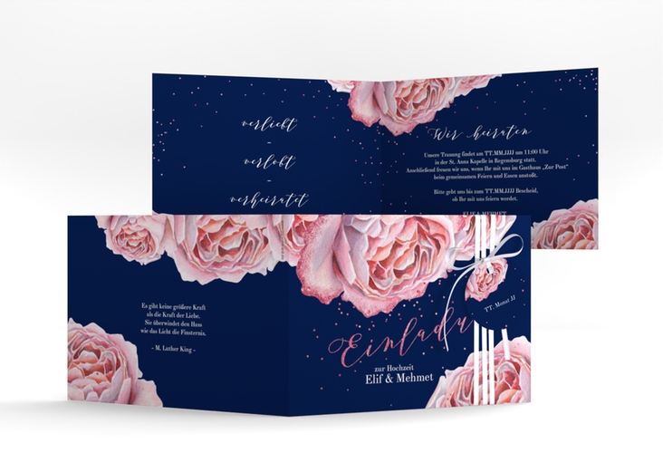 Hochzeitseinladung Cherie A6 Klappkarte quer rosa