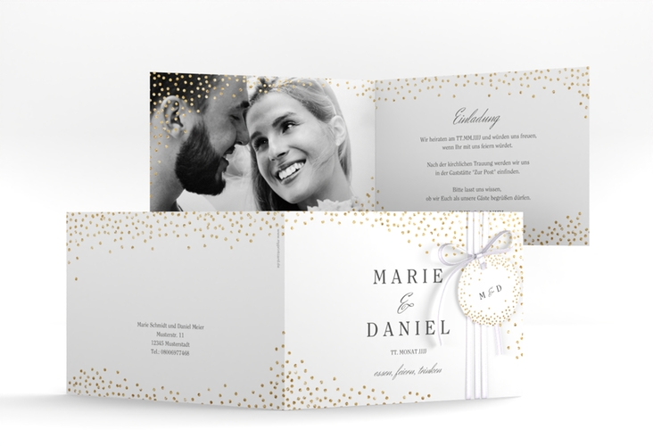 Hochzeitseinladung Glitter A6 Klappkarte quer