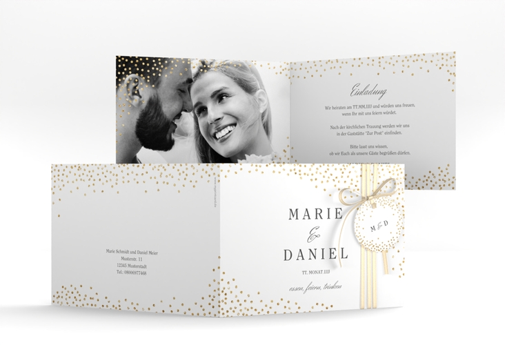 Hochzeitseinladung Glitter A6 Klappkarte quer