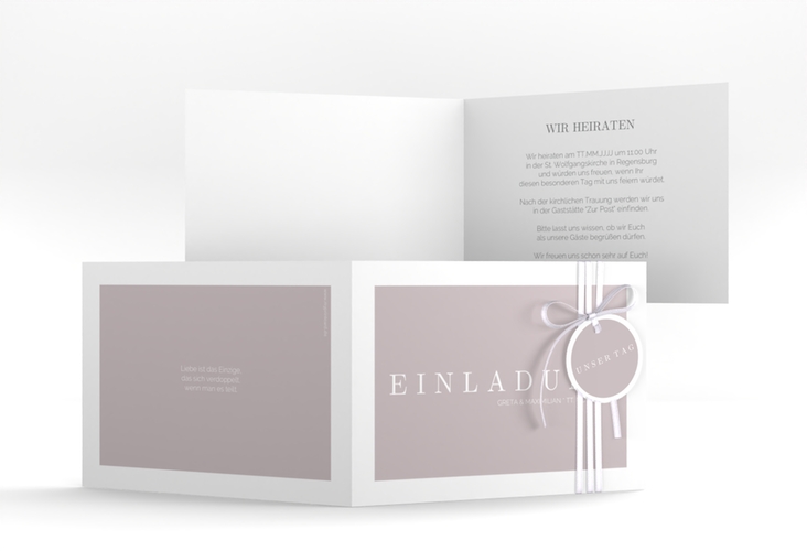 Hochzeitseinladung Simply A6 Klappkarte quer grau hochglanz
