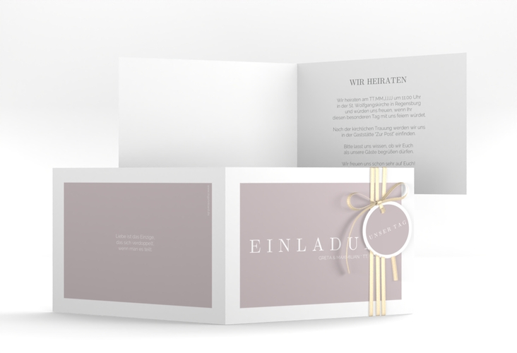 Hochzeitseinladung Simply A6 Klappkarte quer grau hochglanz