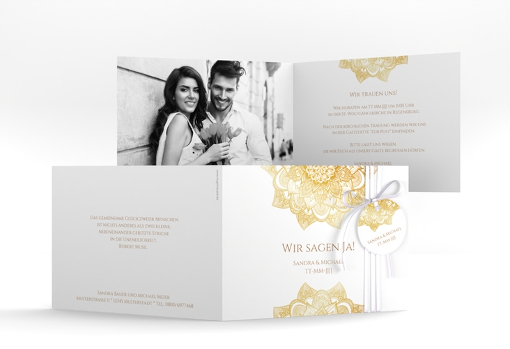 Hochzeitseinladung Delight A6 Klappkarte quer gold