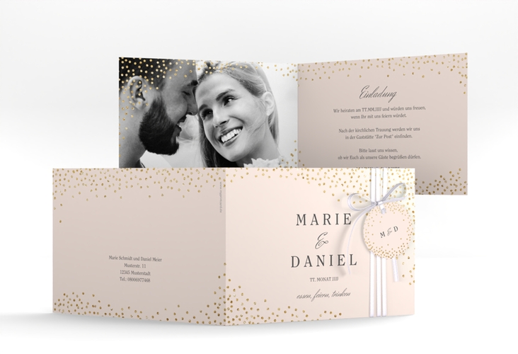 Hochzeitseinladung Glitter A6 Klappkarte quer rosa