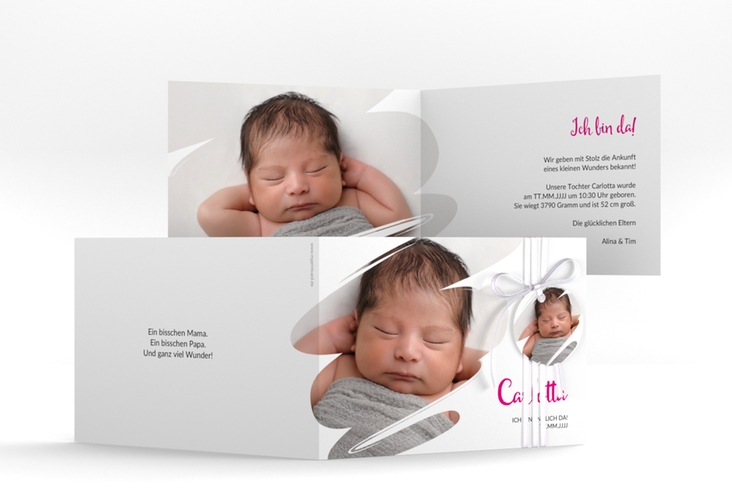 Geburtskarte "Wunder" DIN A6 Klappkarte quer pink